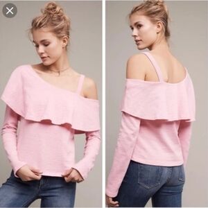 Anthropologie Postmark One-Shoulder Ruffle Cotton Top Sz S Pink Y2K Girly